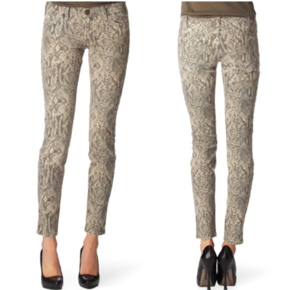 New Current Elliott snakeskin python printed ankle crop canvas denim skinny jean - Picture 3 of 13